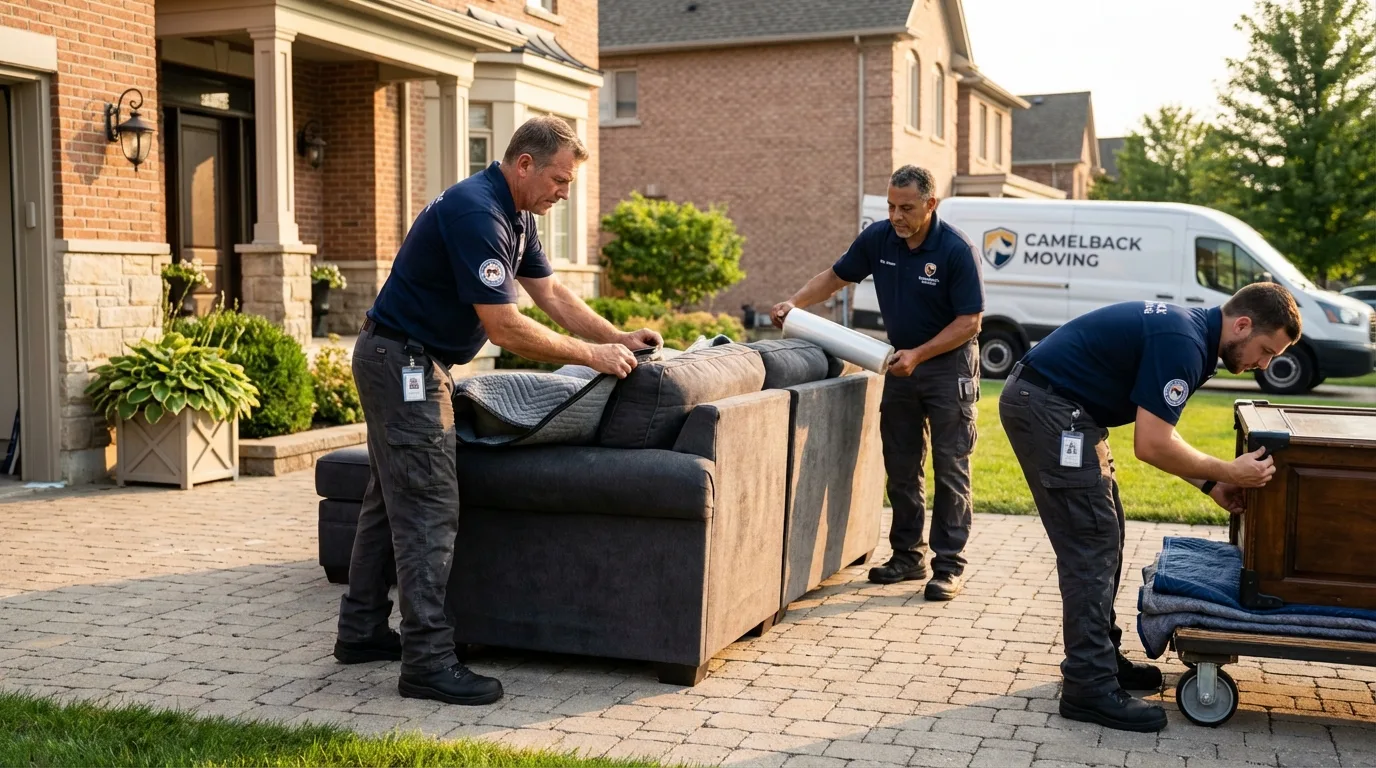 Large estate moving crew wrapping furniture in Northampton, MA